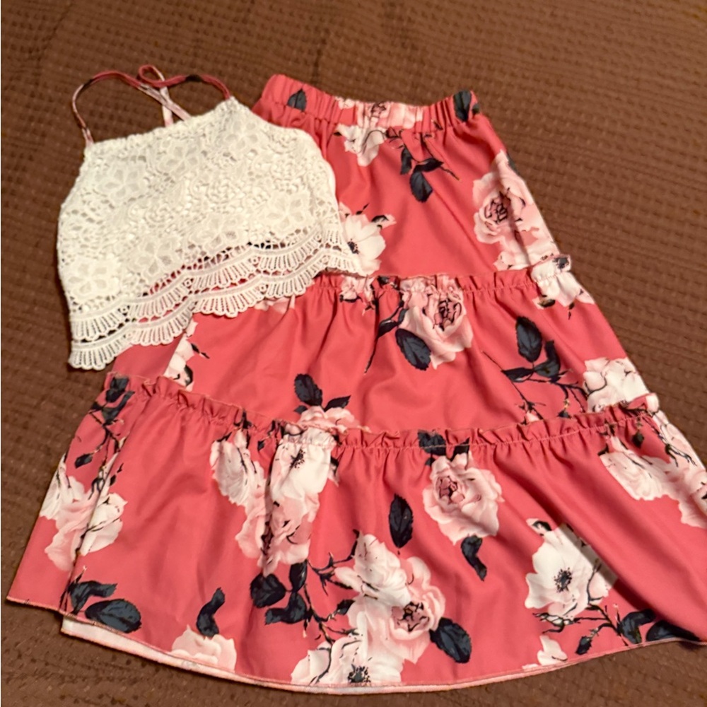 Floral Pink and White Kids Dress